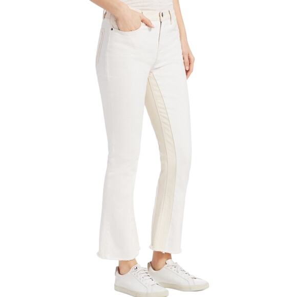 Frame Le Crop Mini Boot Jean 28 Two-Tone White Cream Color Block Casual Summer - Picture 9 of 11